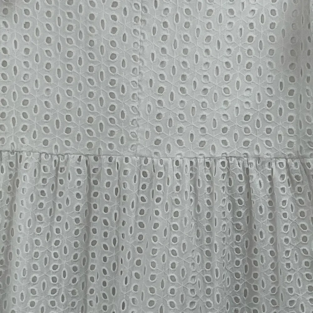Vince Camuto White Eyelet Ruffle Keyhole Back Tiered Fit & Flare Mini Dress 14/L